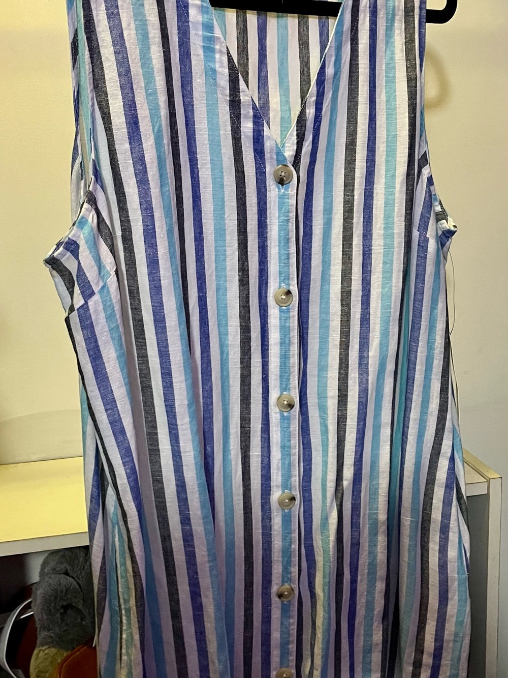 Women’s Liz Claiborne Sleeveless Button-Front Stripe Dress - Blue/White